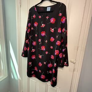 Cece Mini Dress Womens 14 Black Red Floral Shift Bell Sleeve Scoop Neck Dressy